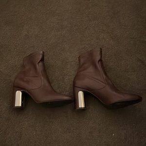 Zara Maroon Leather Heeled Booties